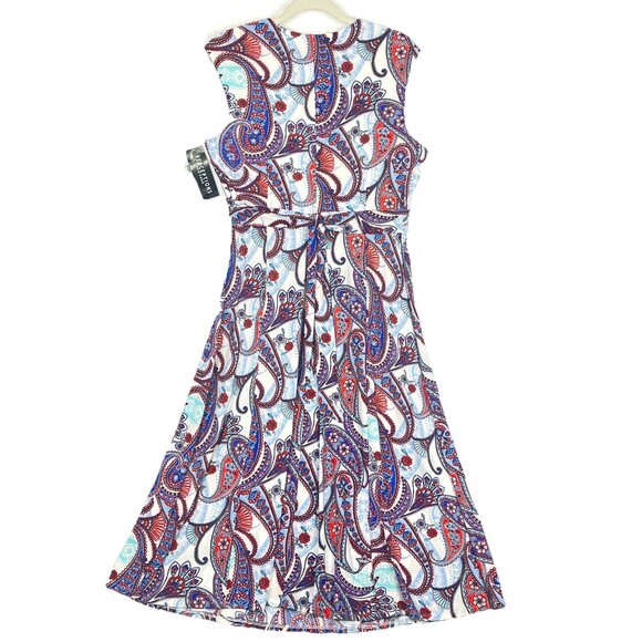 Perceptions Blue Red Paisley Dress Womens SZ LG Fit & Flare V Neck Sleeveless - Picture 3 of 10